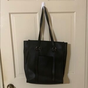 Classic Black Leather Tote with Gold Accents